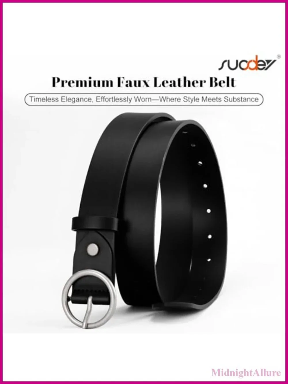 Genuine Leather Belt Slim Fit Round Buckle Adjustable Waist